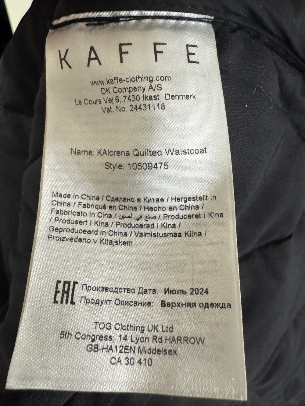 Kaffe Lorena Black Quilted Gilet Vest Size 36 - Picture 9 of 12